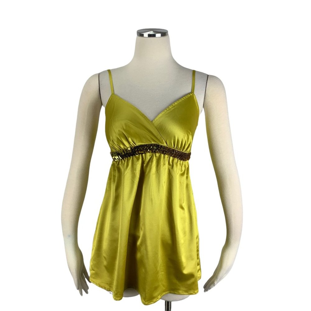 Express Small Cami Top NWT Mustard Yellow Gold Rhinestones Spaghetti Strap $40 C